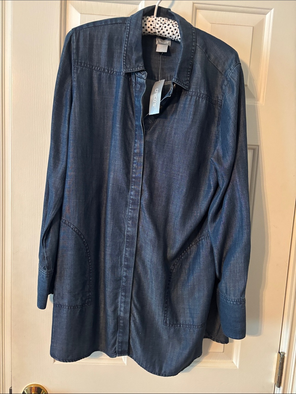 Chico's Dark Blue Denim Button-Front tunic